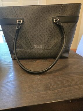 GUESS Black Monogram Tote Bag